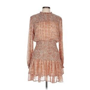 AQUA DRESS SZ‎ L SMOCKED FLORAL MINI LONG SLEEVE SPRING BOHO CHIC